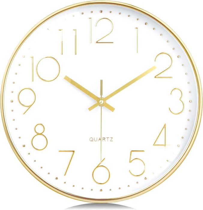 Zegar ścienny Lafocuse 30 cm, cichy, złoty, do salonu, kuchni