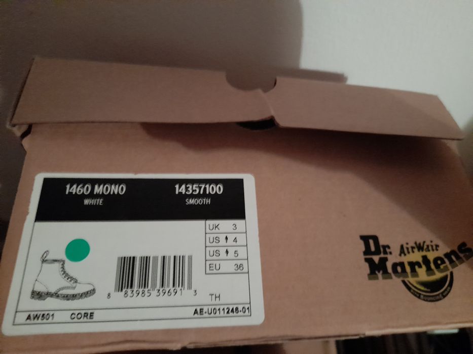 Botas Doctor Dr Martens 1460 Mono branco brancas pele Lace Up Boots 36