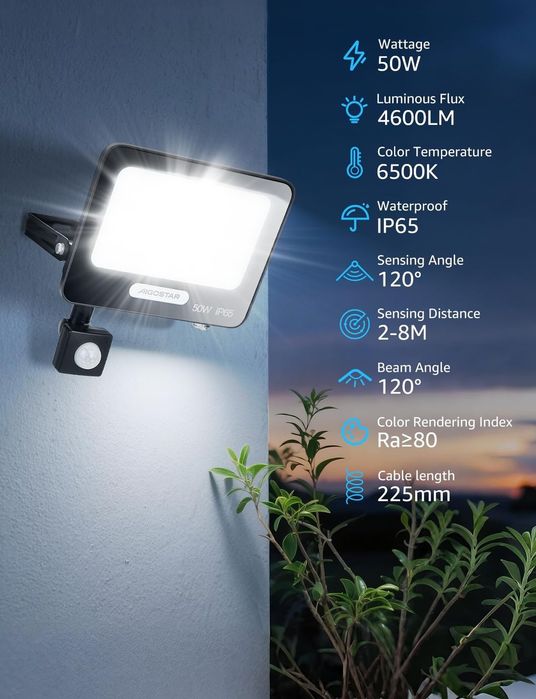 Lampa reflektor z czujnikiem ruchu 4600LM IP65 wodoodporny