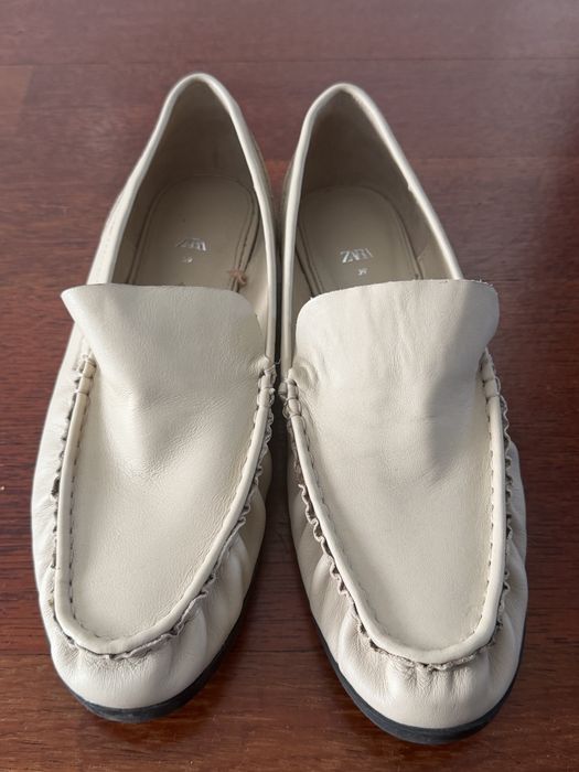 Zara loafers mokasyny 39 beż, nude, skóra