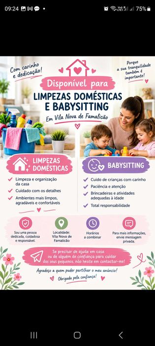 Limpezas domésticas e Babysitting