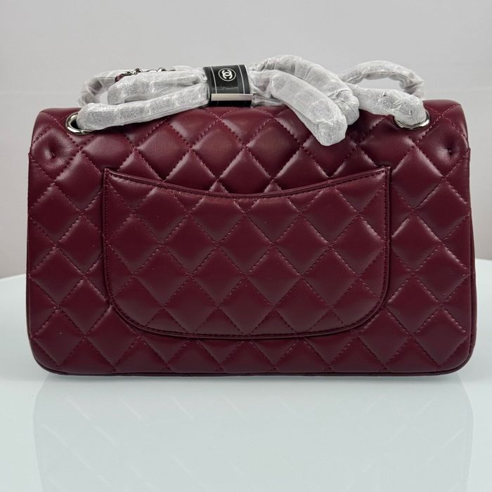 Сумка з натуральної гладкої шкіри Chanel бордова, фурнітура срібна