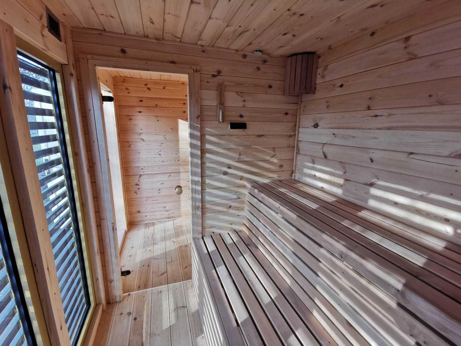 Sauna Ogrodowa 4x2m dwa poziomy ławek Ocieplona Zestaw Raty Leasing