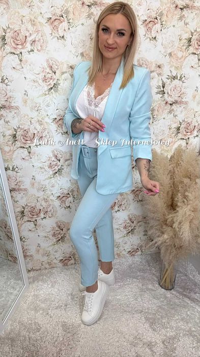 Garnitur Komplet Marynarka + Spodnie Na Gumce niebieski XL