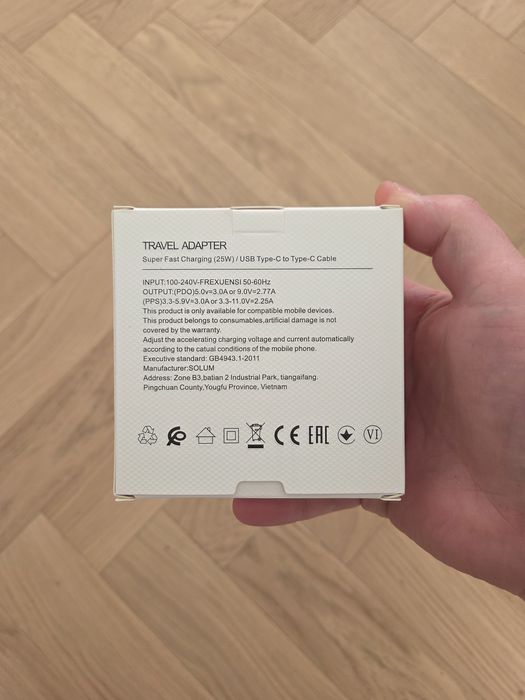 Ładowarka Sieciowa Super Fast Charge 3.0 PD USB-C 25W 3A z kablem 1m 2xUSB-C