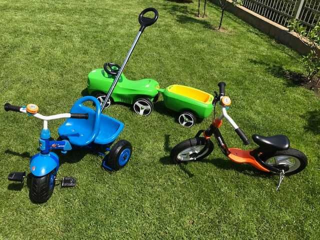 Rowery Kettler-a + samochodzik z przyczepką + kosiarka - 4 pojazdy