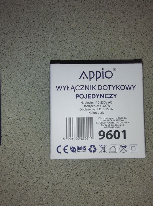 Włącznik dotykowy szklany pojedynczy 8szt