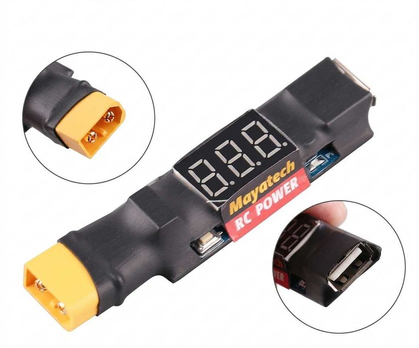 Зарядний пристрій XT60 на USB 5В з LED вольтметром для 2-6S акумуляторів