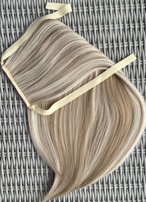 Premium Ultra włosy doczepiane, blond / pasemka / refleksy kucyk 416.
