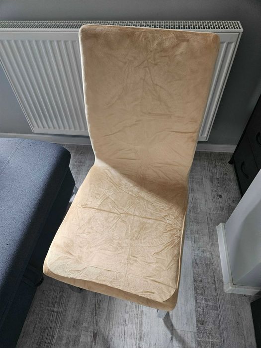Pokrowce na krzesła miękkie welurowe beżowe 4 sztuki komplet