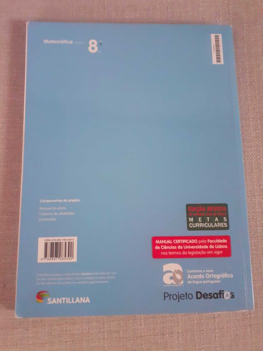 Livro escolar Matemática1-8ºano PROJETO DESAFIOS, PREÇO EM SALDO.(1€)