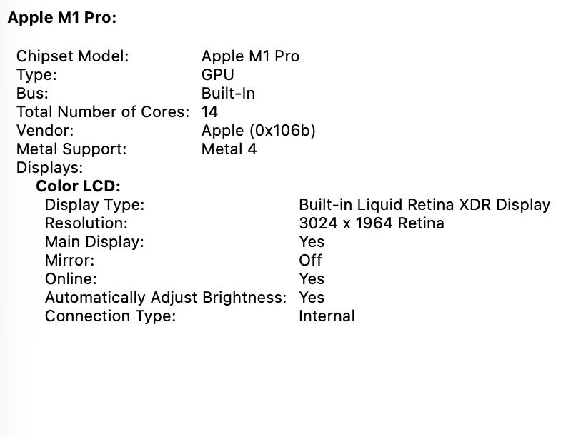 MacBook Pro 14’ 2021 M1 Pro 16GB 1TB SSD