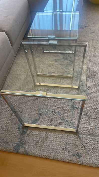 Conjunto de 3 mesas auxiliares de aço e cristal Catalina El Corte Inglés