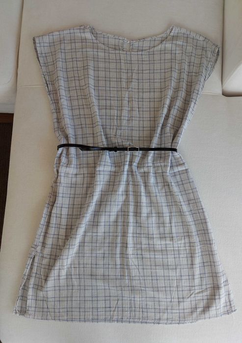 Szara sukienka pudełkowa letnia w kratkę XXL