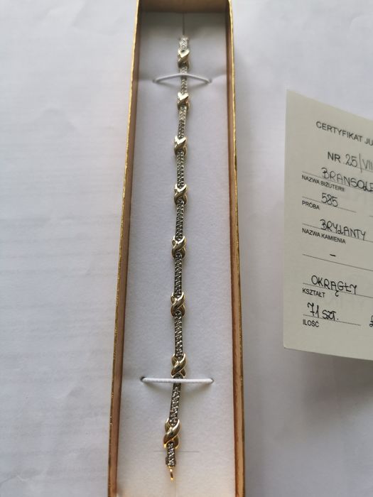 Bransoleta  damska ZŁOTO Białe żółte  diamenty  19cm
