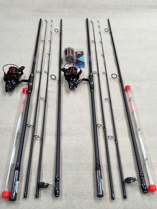 wędka karpiowa feederowa Zestaw 2x Wędka 2w1 Competition Carp-Feeder 3,6m + 2x Kołowrotek FL Black Shadow + akcesoria