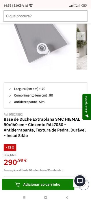 Base duche Smc Hiemal cinza embalada