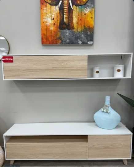 conjunto de dois móveis para televisão em cambria e branco