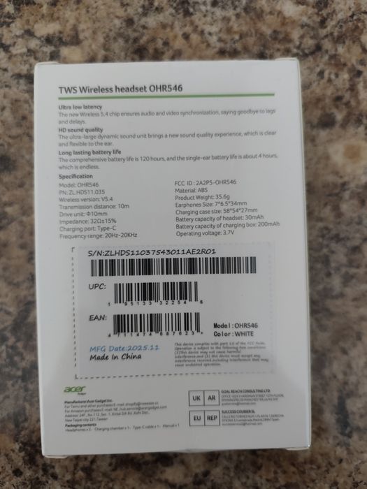 Słuchawki Acer nowe