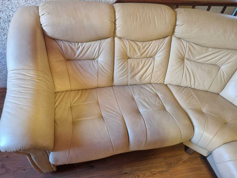 Narożnik + fotel, Sofa, Prawdziwa skóra, ecrue, stan bardzo dobry