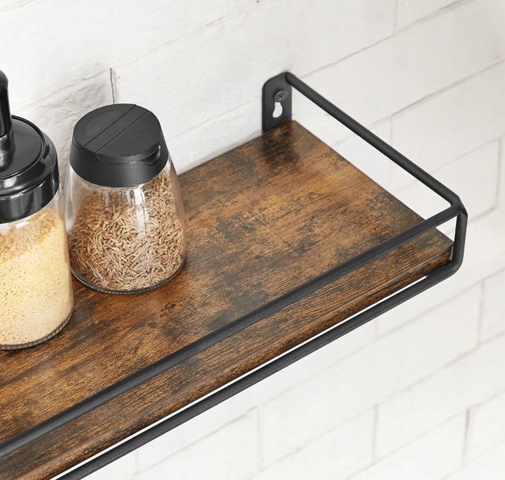 Zestaw 2 półek ściennych LOFT z drążkiem vintage drewniano-metalowych