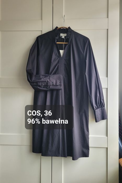 Nowa czarna sukienka z długimi rękawami COS, rozmiar 36