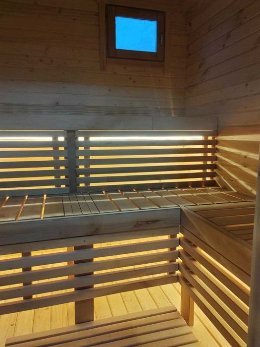 SAUNA Ogrodowa beczka 4m + GRATIS: balia do schłodzenia+LED - z piecem