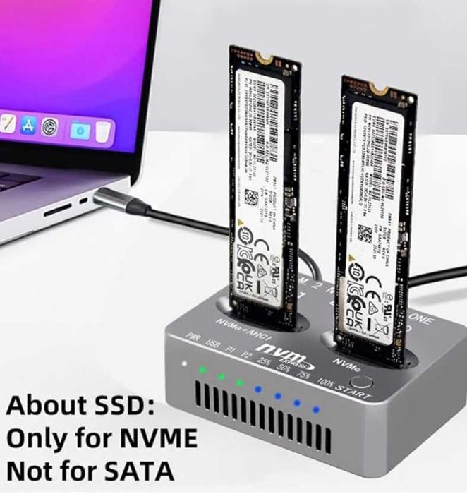 NVMe SSD Cloner, M.2 Duplicator Dual Bay NVMe Enclosure Gen2X2 20Gbps