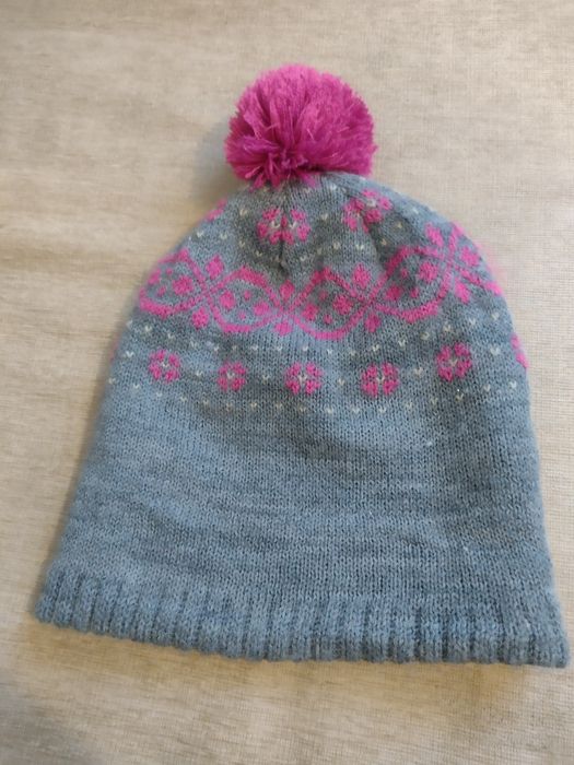 Czapka damska szaro różowa