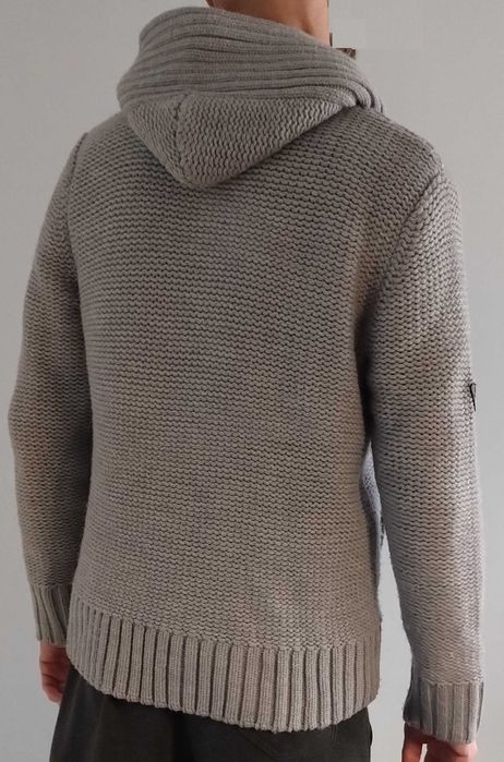 Sweter męski z kapturem Burton London - szary akrylowy z zamkiem