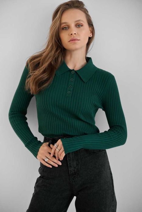 Трикотажний джемпер поло solmar в рубчик смарагдовий колір