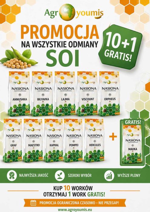 Wyprzedaż. Soja. Materiał siewny soi odmiany Viscount EKO