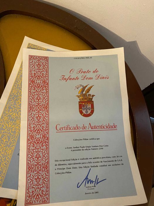 certificado de autenticidade prato infante d dinis