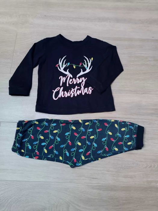 Piżama dwuczęściowa długi rękaw granat święta lampki 'Baby Pyjamas' 92