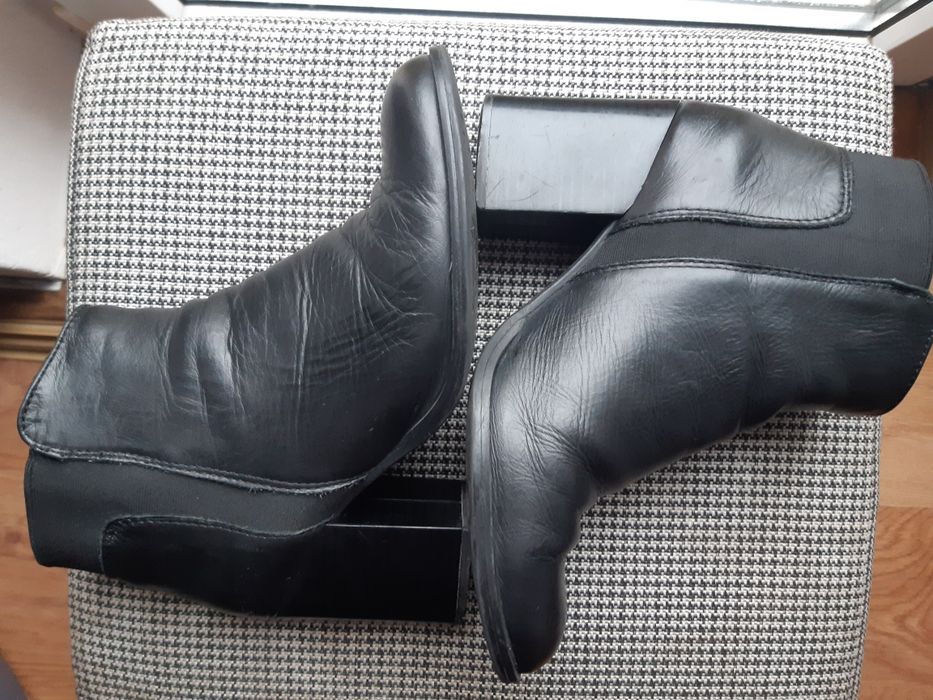 Czarne botki skórzane, obcas 8cm, rozm. 37