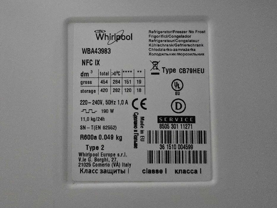 Chłodziarko- zamrażarka wolnostojąca marki Whirlpool Gdańsk
