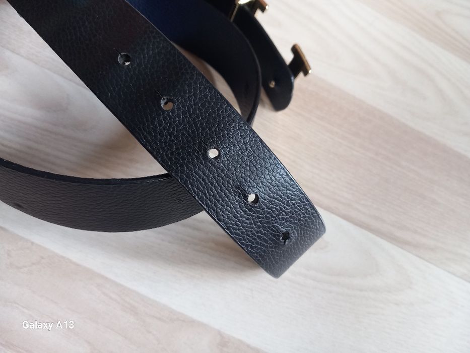 Hermes czarny pas złota klamra 108cm