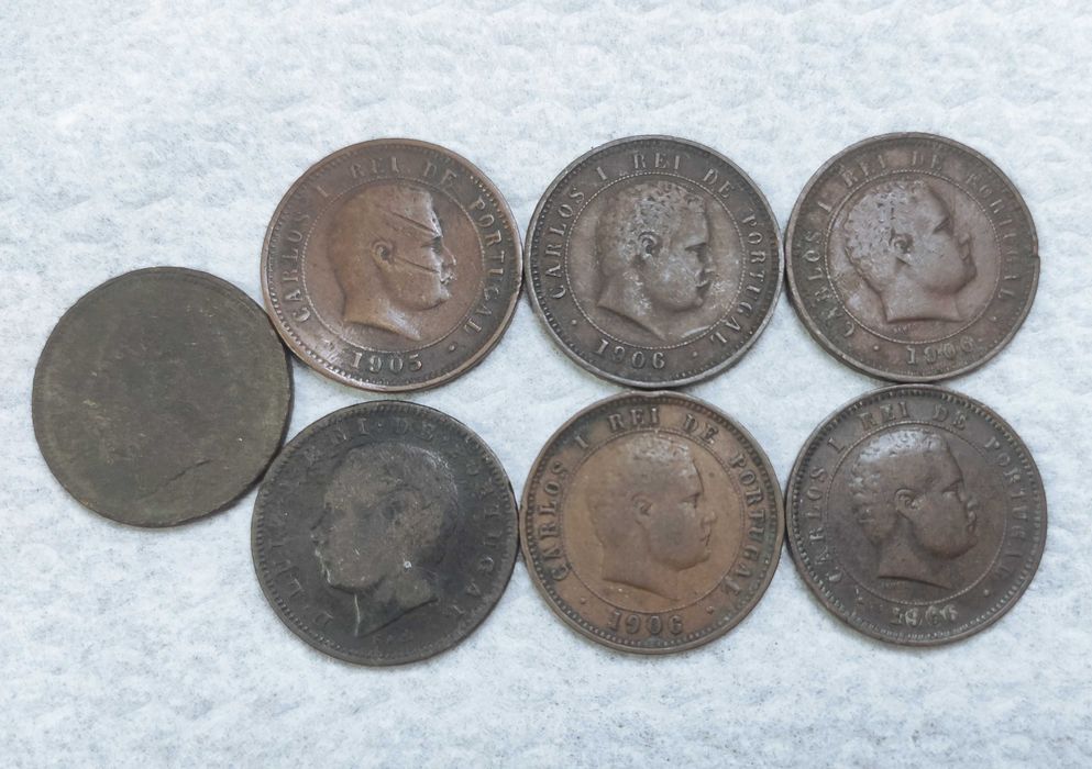 Conjunto Moedas de V Reis 1882 e 1886; 5 Reis 1905, 1906