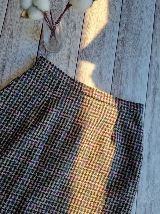 Шерстяная юбка в гусину лапку карандаш классическая