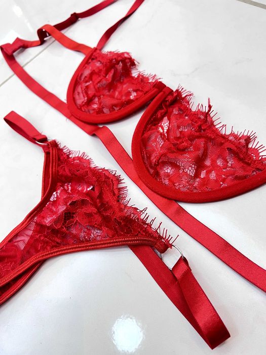 Czerwony stanik biustonosz harness komplet M