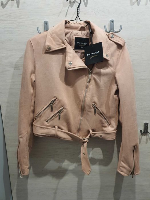 Kurtka ramoneska z zamszu pudrowy róż