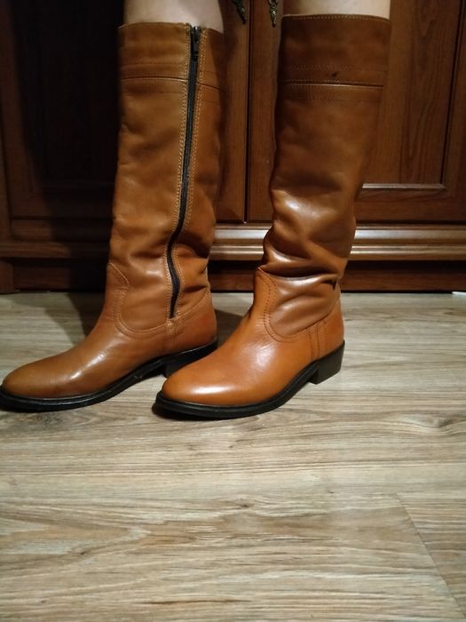 Kozaki skórzane brązowe damskie