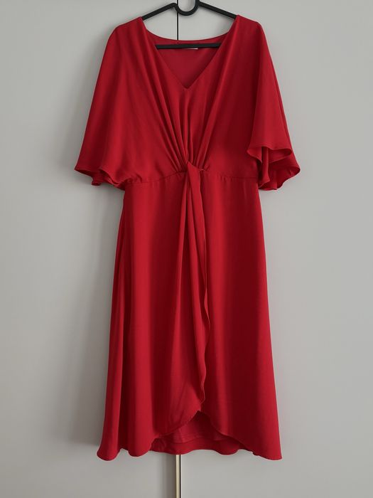 Czerwona sukienka midi mint&berry | r. 38 | V-neck | podszewka