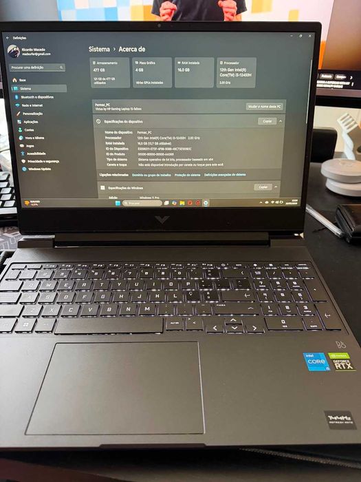 Portatil gamer HP Victus I5 16GB Ram SSD RTX3050 Impecavel
