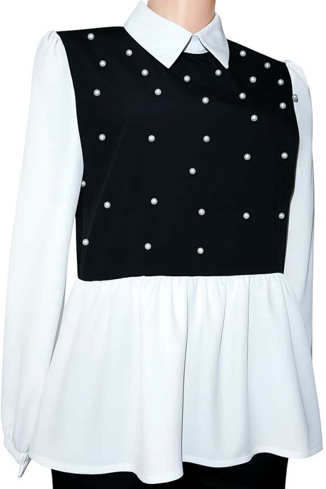 Koszula 2 w 1 z kołnierzykiem, falbaną i perełkami 40/42 (L/XL)