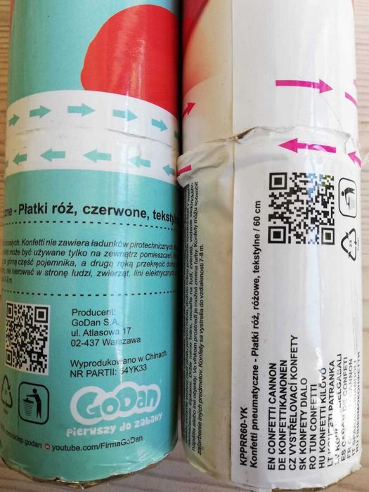 Confetti tuba strzelająca 60 cm czerwone i różowe płatki 2 sztuki