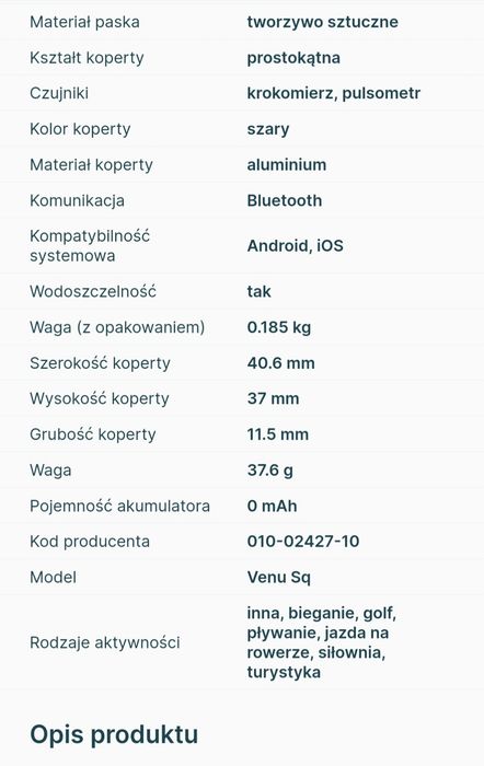Smartwatch Garmin Venu Sq zielona opaska