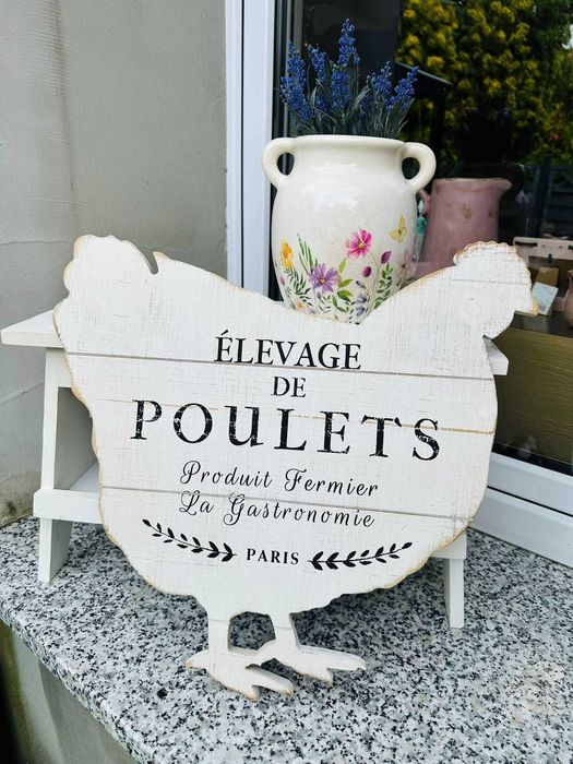Dekoracja ścienna kura drewniana farmhouse
