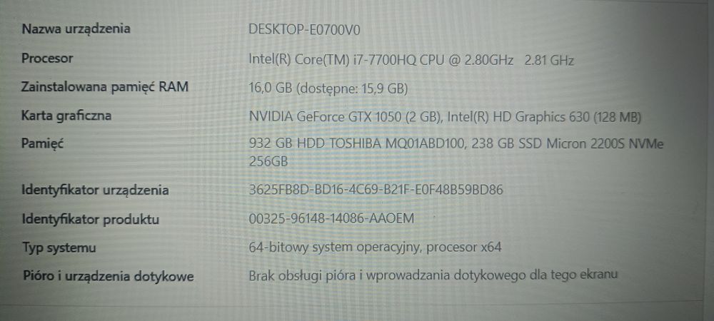 Acer Aspire 7 | i7-7700HQ | 16GB ram ddr4GTX 1050 | SSD NVMe 256GB + H