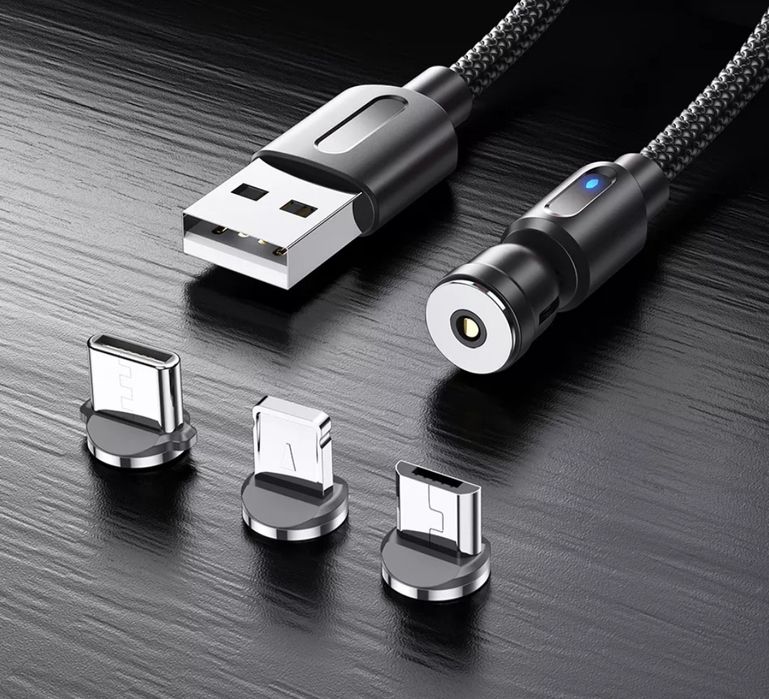 Kabel Magnetyczny Obrotowy Szybkie Ładowanie 2M USB C,Micro usb,IPhone
